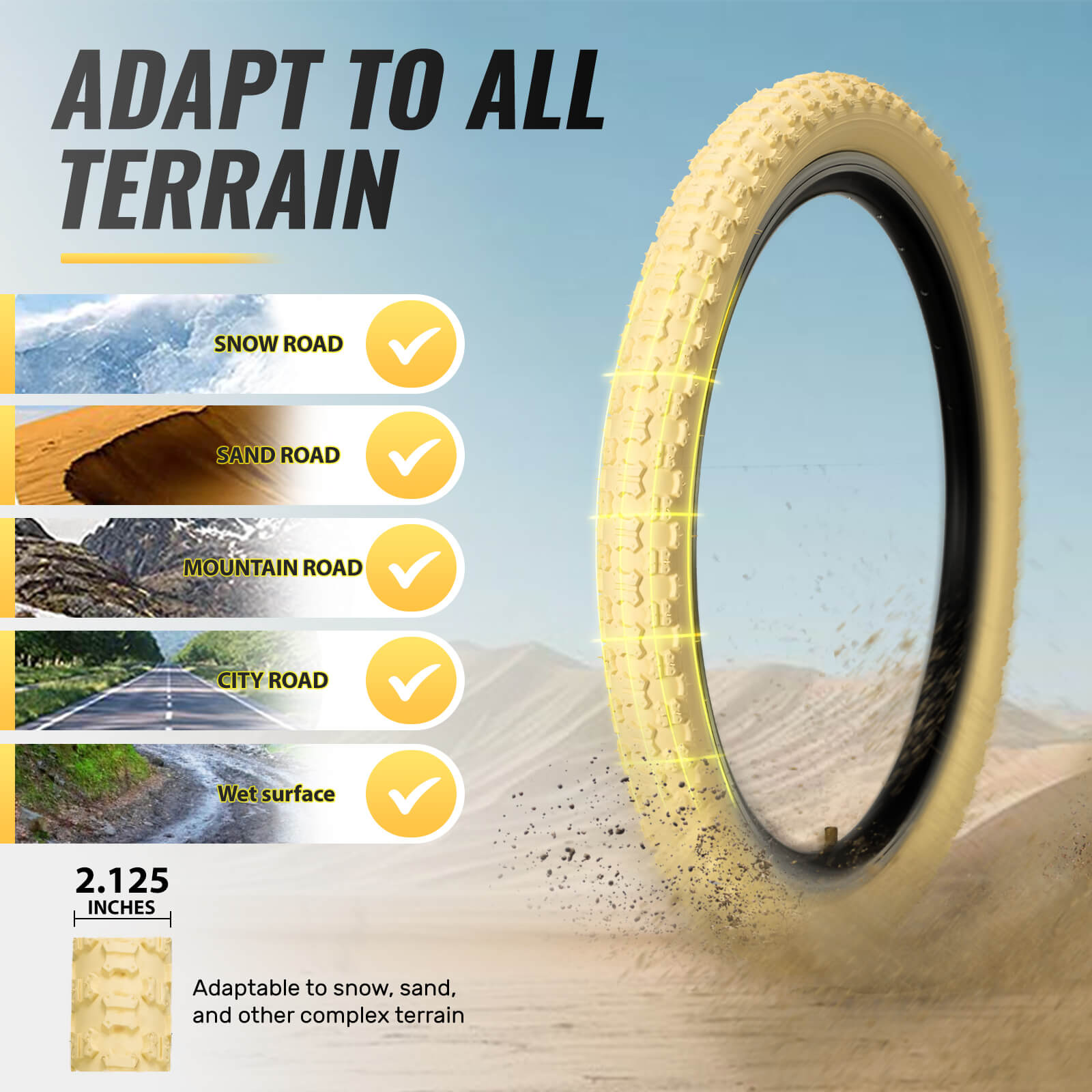 MOHEGIA 2-Pack Beige & White Wall Kid Tire Set - 16"/20"×2.125"