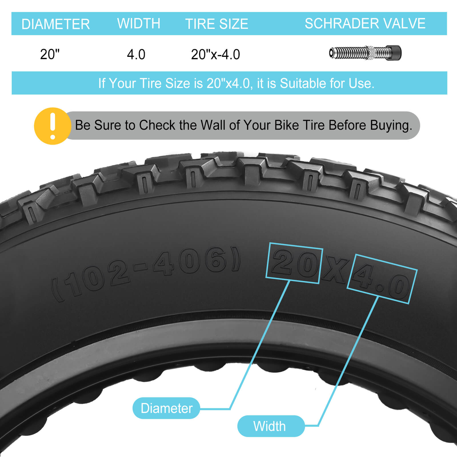 2-Pack 20”×4" / 26"×4" Inner Tube For Fat Tire Size