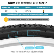 Hycline tells you how to Identify the 26 1 3/8 bike tire on the side of the tire sidewall