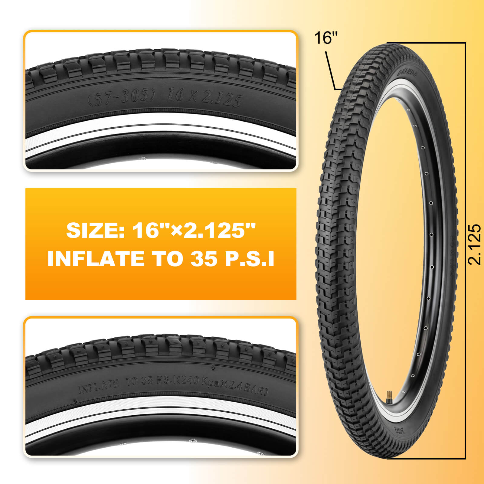 MOHEGIA 2-Pack MTB Bike Tires Set: 16x2.125/ 20x2.125