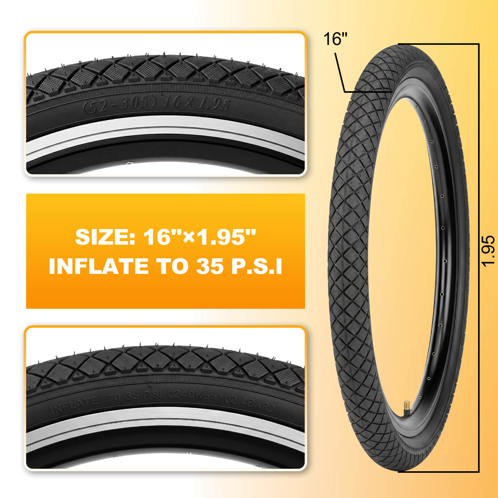 MOHEGIA 16 / 20x1.95 Inch Kids Bike Tires (2-Pack-In)