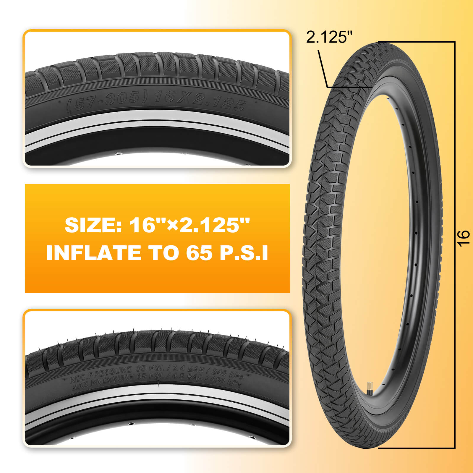 MOHEGIA 2 Pack Kids Bike Tires Set: 16x2.125/ 20x2.125