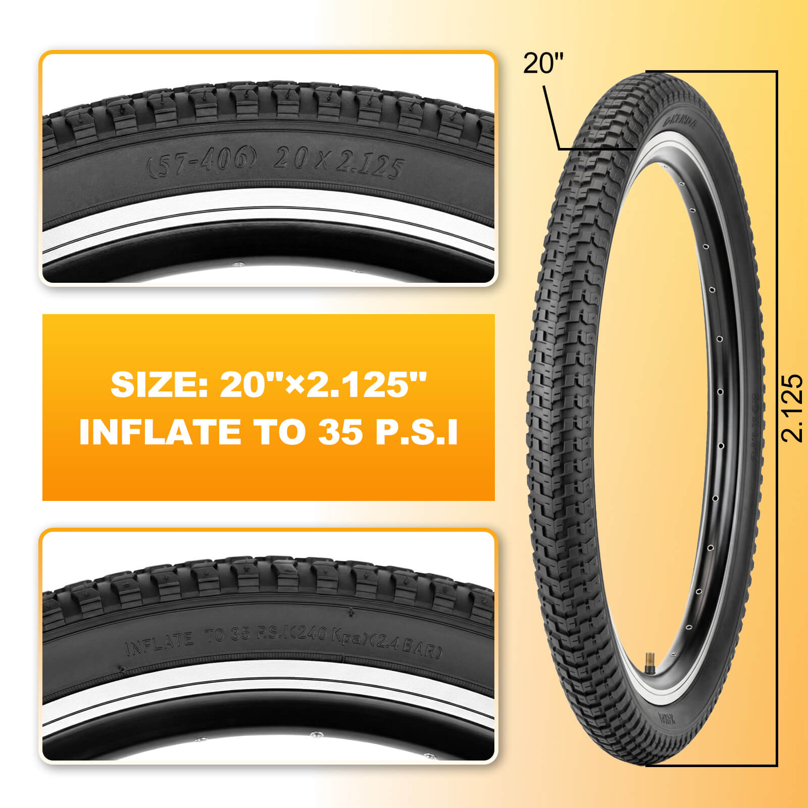 MOHEGIA 2-Pack MTB Bike Tires Set: 16x2.125/ 20x2.125
