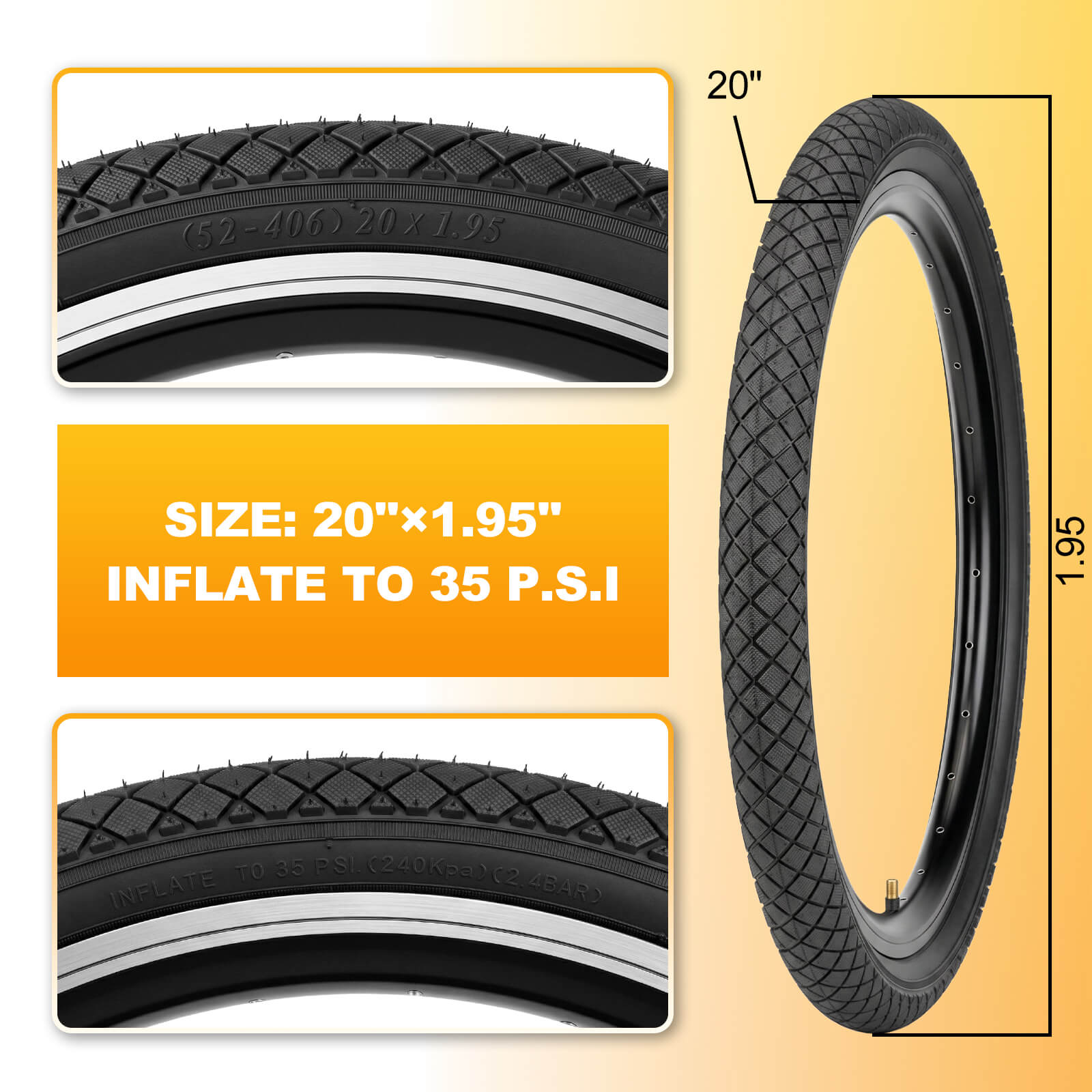 MOHEGIA 16 / 20x1.95 Inch Kids Bike Tires (2-Pack-In)