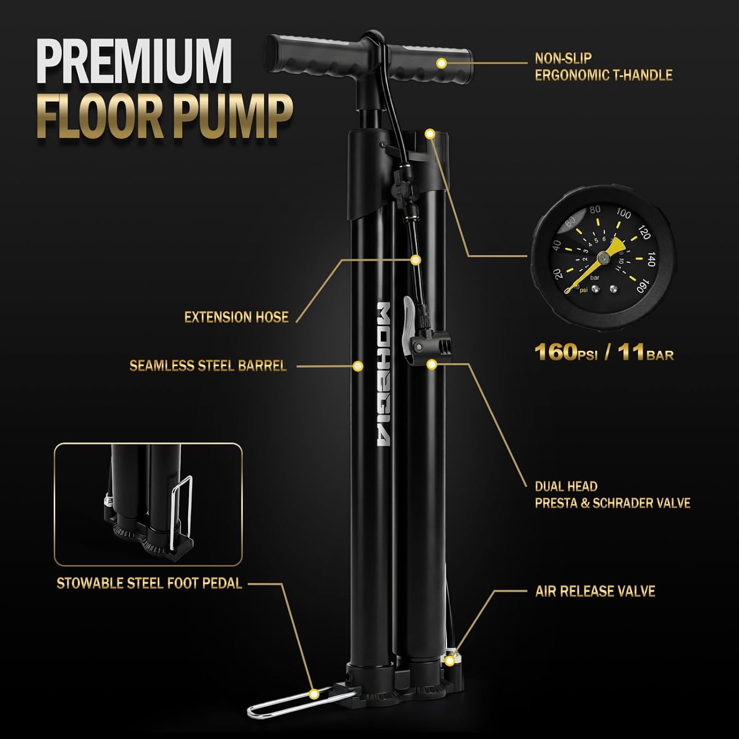 MOHEGIA Booster Tire Floor Pump