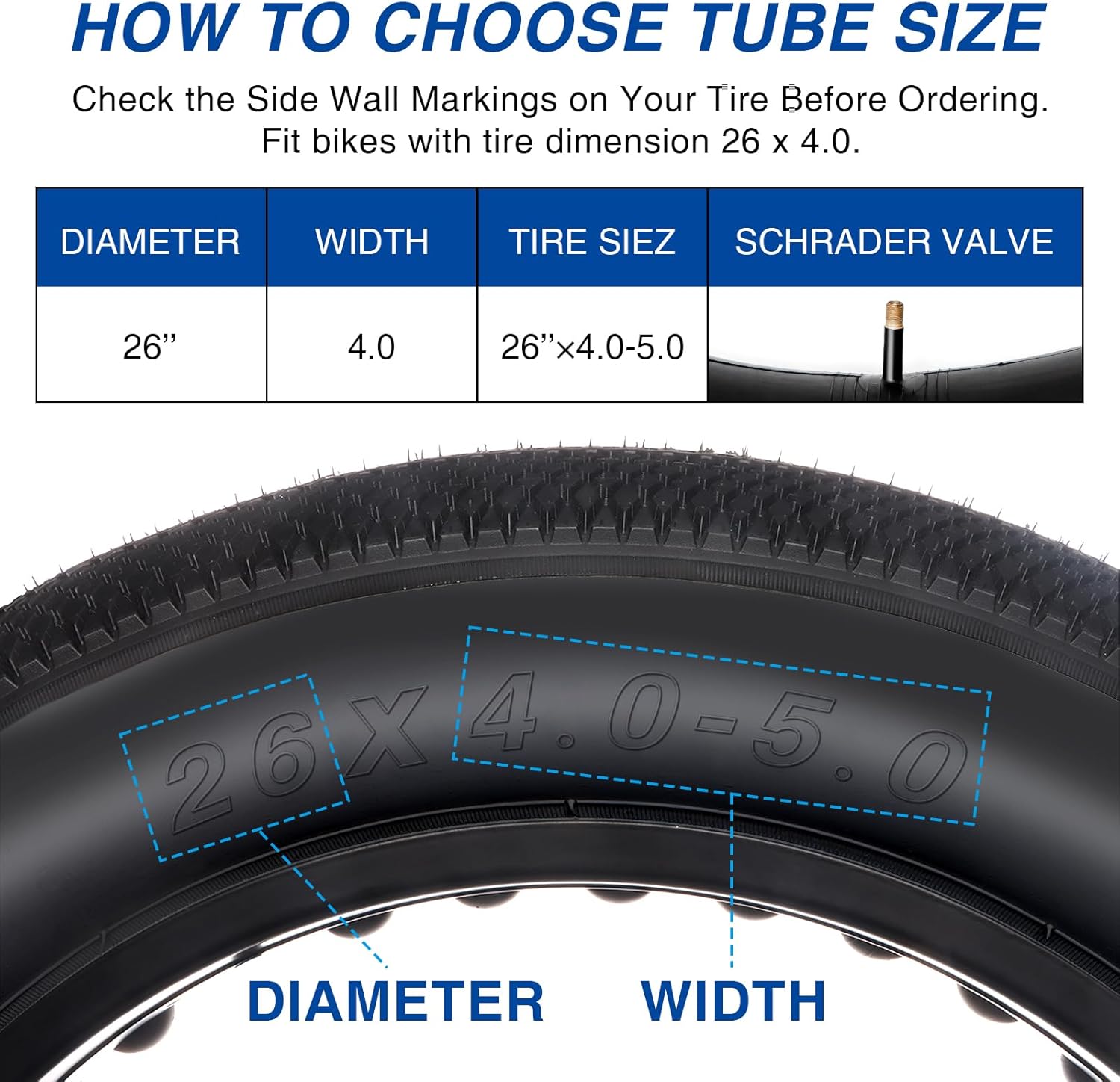 Fat Tire Tube - 20"/26"×4.0"-5.0"
