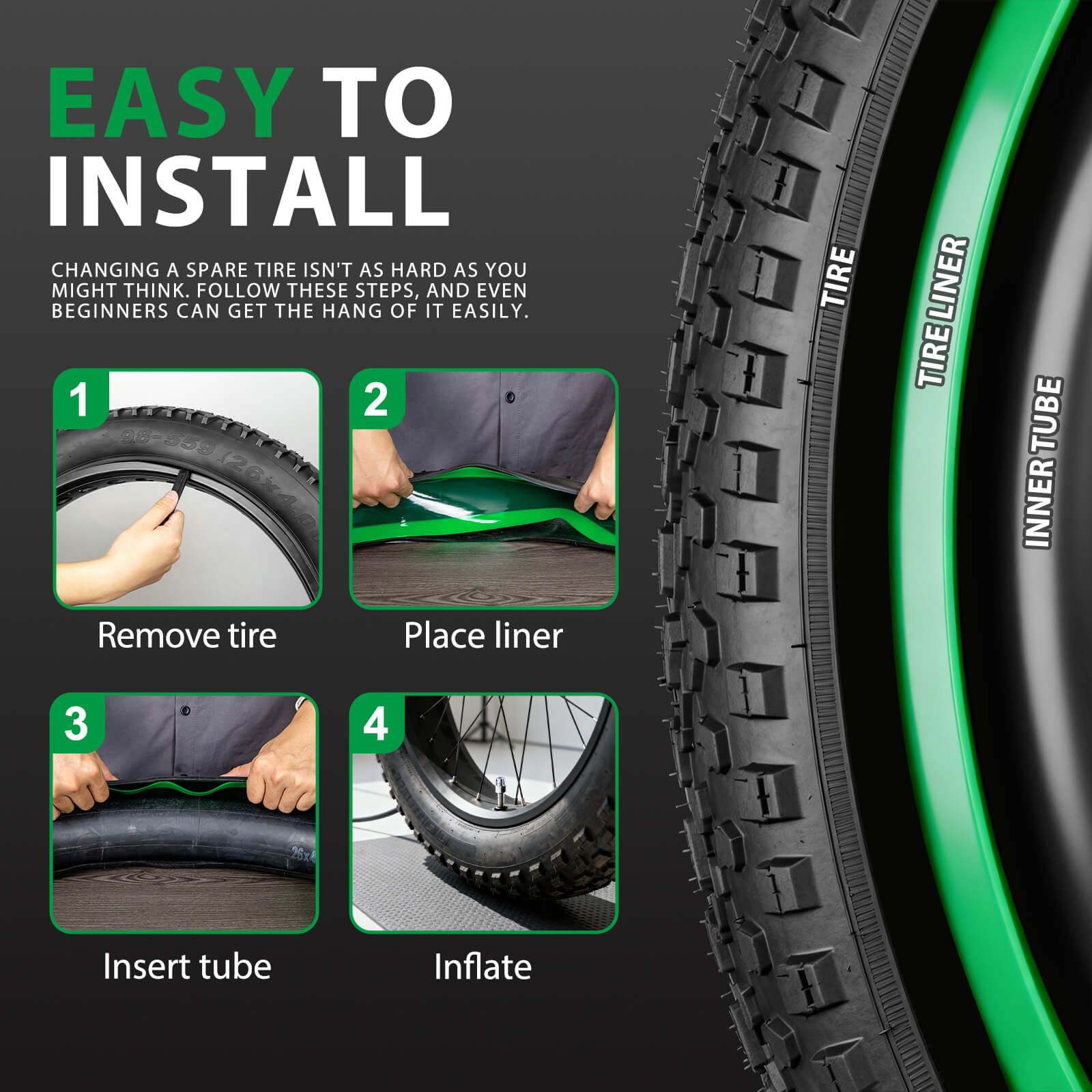 How to install tire Liner on a fat bicycle - Hycline tire Liner