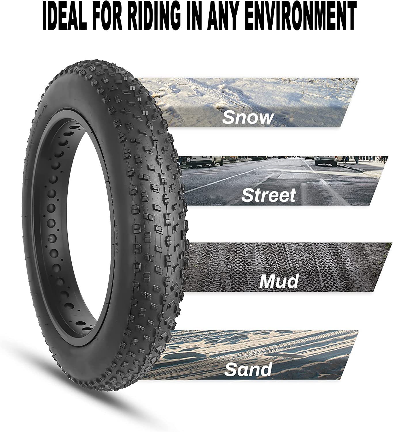 Terrains roads of Raider Thick Studded Wide Fat Bike Tire 20/26 × 3.0 | 20/26 × 4.0