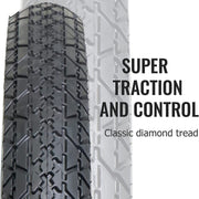 Beach Cruiser Tire Diamond Tread White Wall 26"x 2.125" tread pattern
