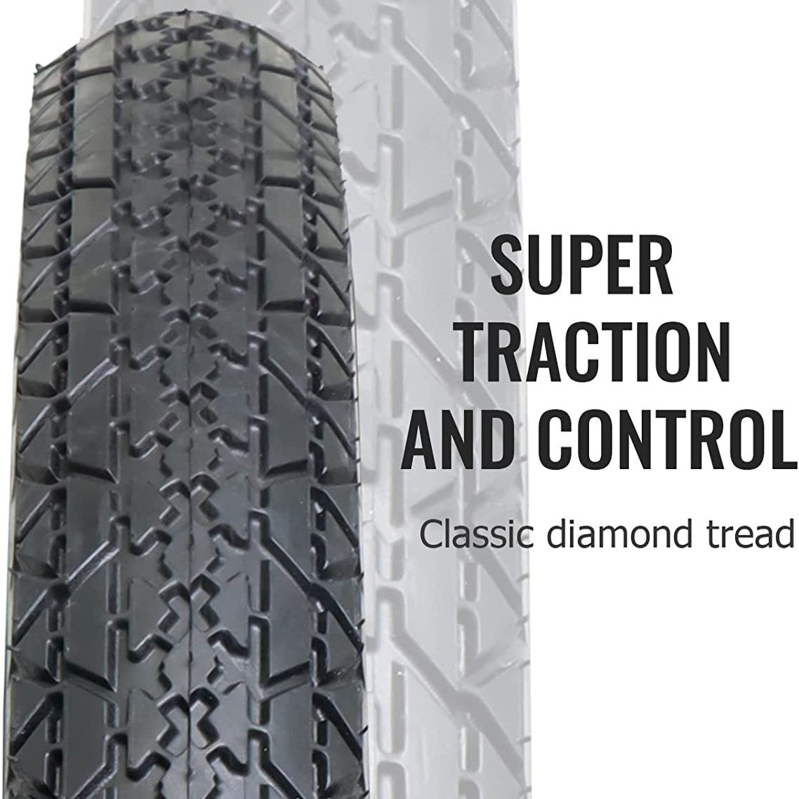 Beach Cruiser Tire Diamond Tread White Wall 26"x 2.125" tread pattern