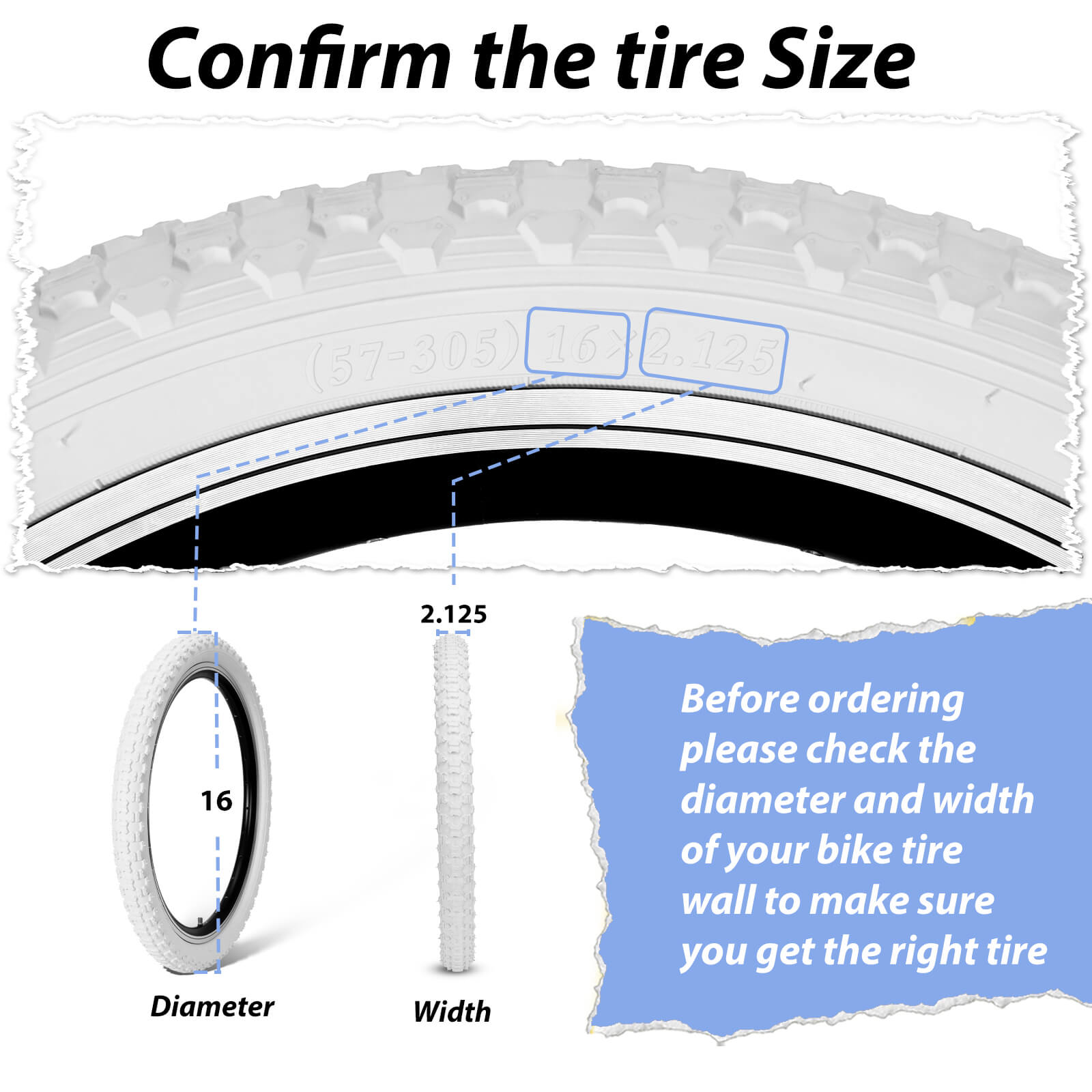 MOHEGIA 2-Pack Beige & White Wall Kid Tire Set - 16"/20"×2.125"