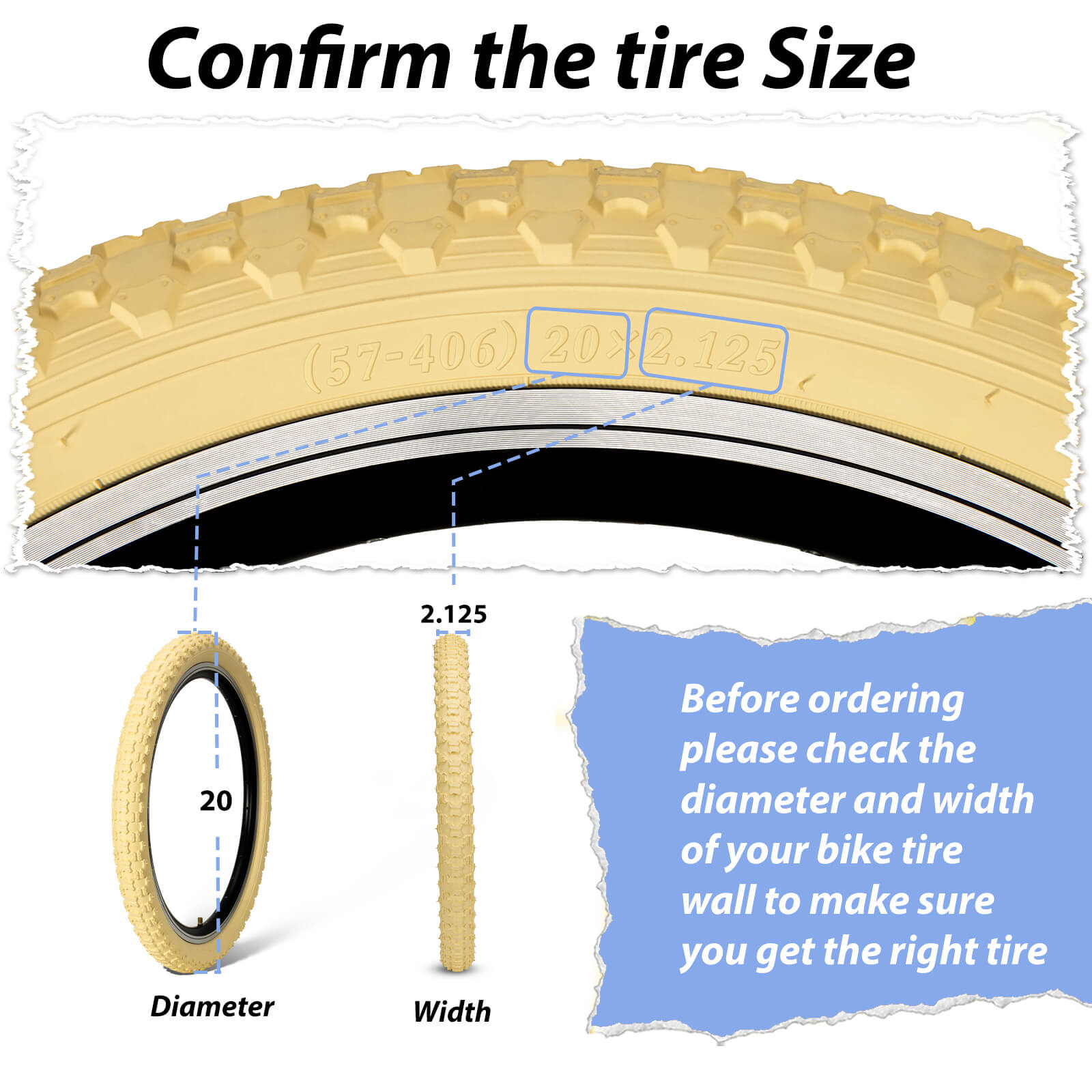 MOHEGIA 2-Pack Beige & White Wall Kid Tire Set - 16"/20"×2.125"