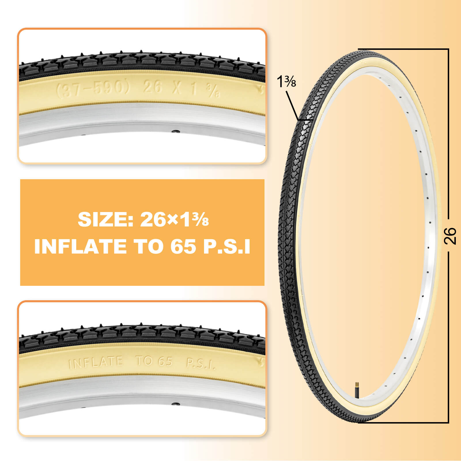 Mohegia Beige Wall Retro Bike Tire - 26×1 3/8 (37-590)