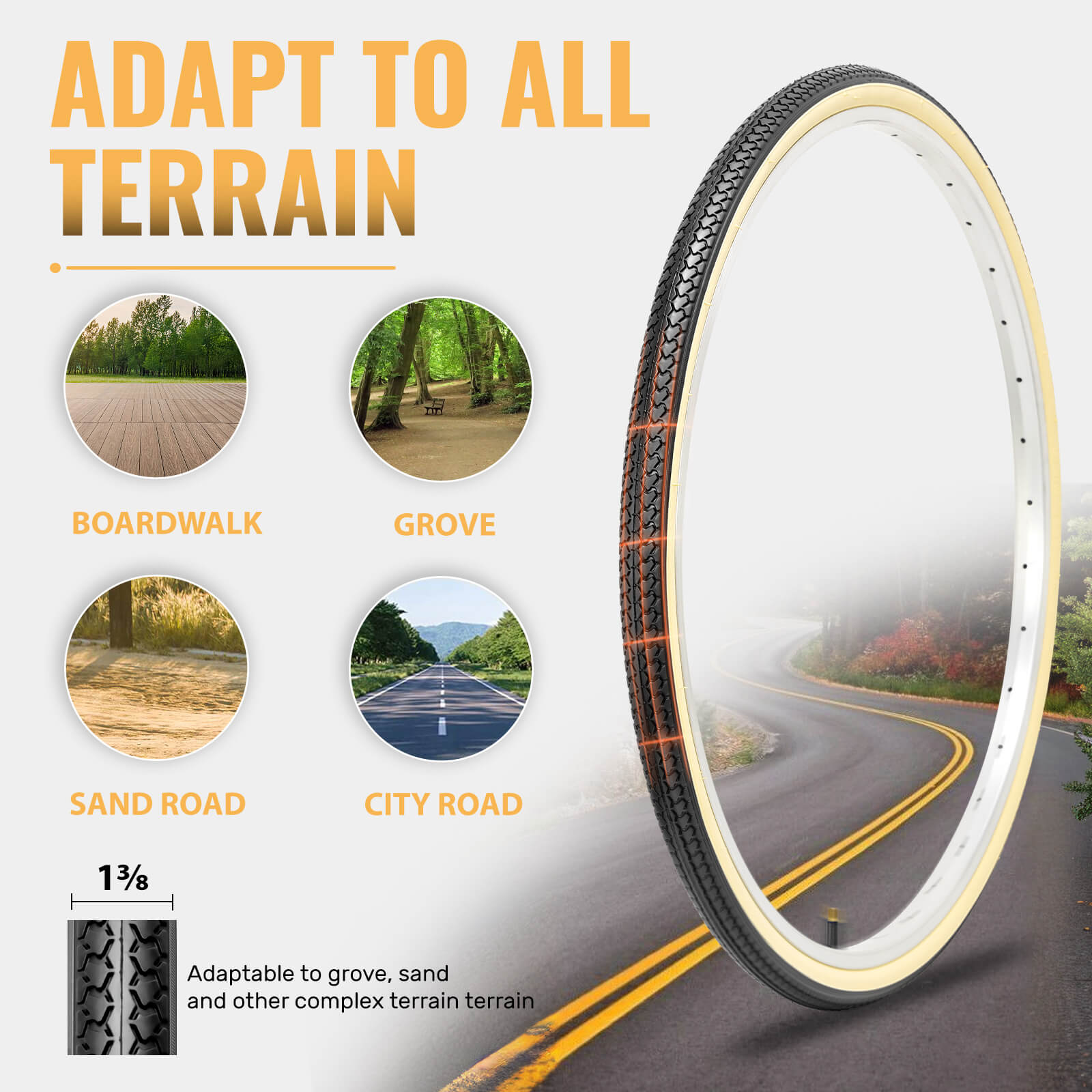 Mohegia Beige Wall Retro Bike Tire - 26×1 3/8 (37-590)