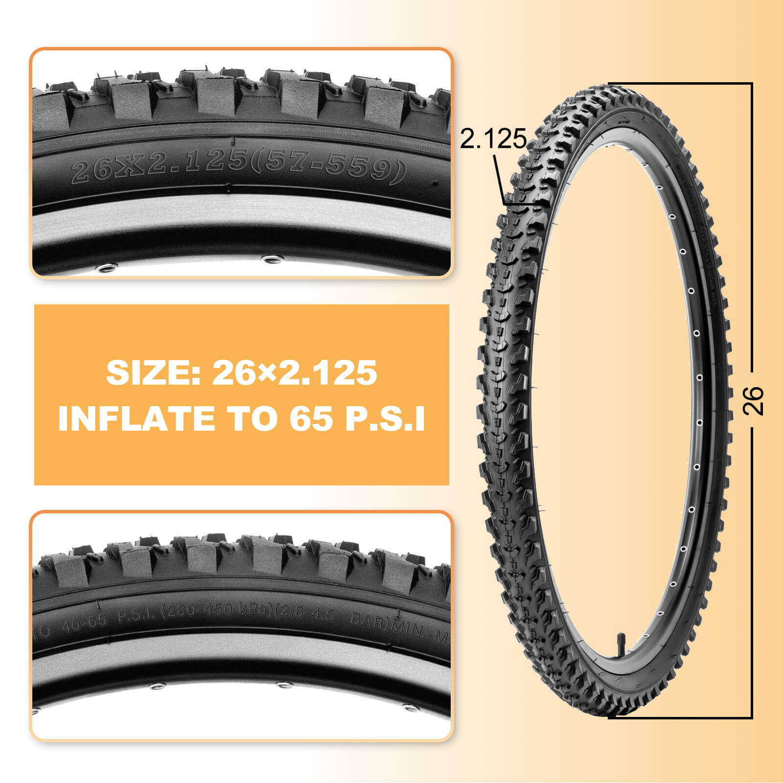 MOHEGIA Mountain Bike Tires Set: 2 Pack - 20/24/26" × 2.125"