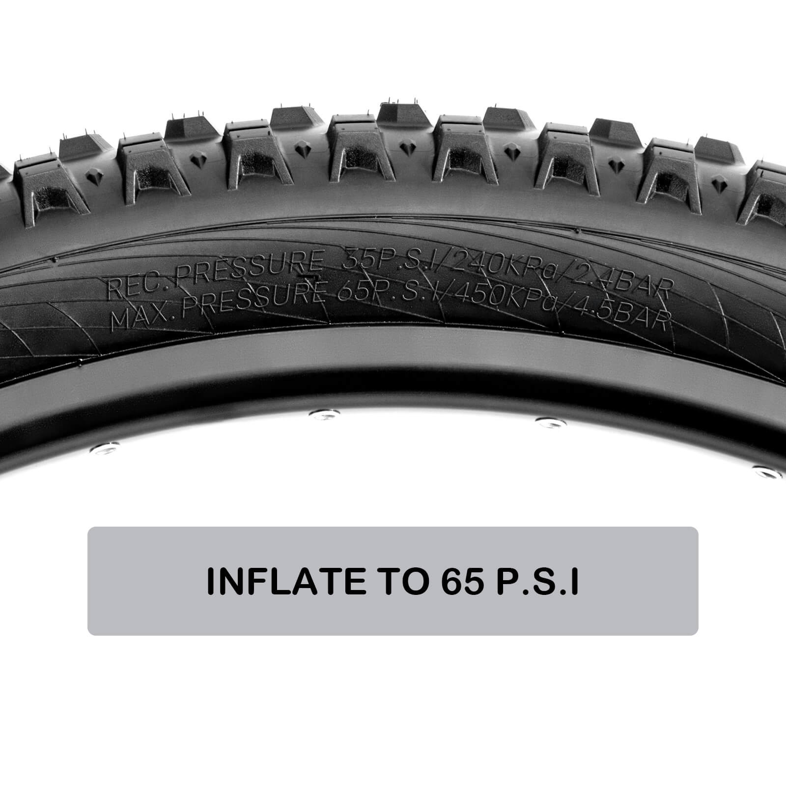 65 PSI Inflation of Hycline Terrace Mountain Bike Tire 26"/27.5"/29" × 2.4" with tubes replacement kit