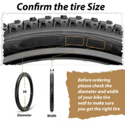 Size of Hycline Terrace Mountain Bike Tire 26"/27.5"/29" × 2.4" with tubes replacement kit