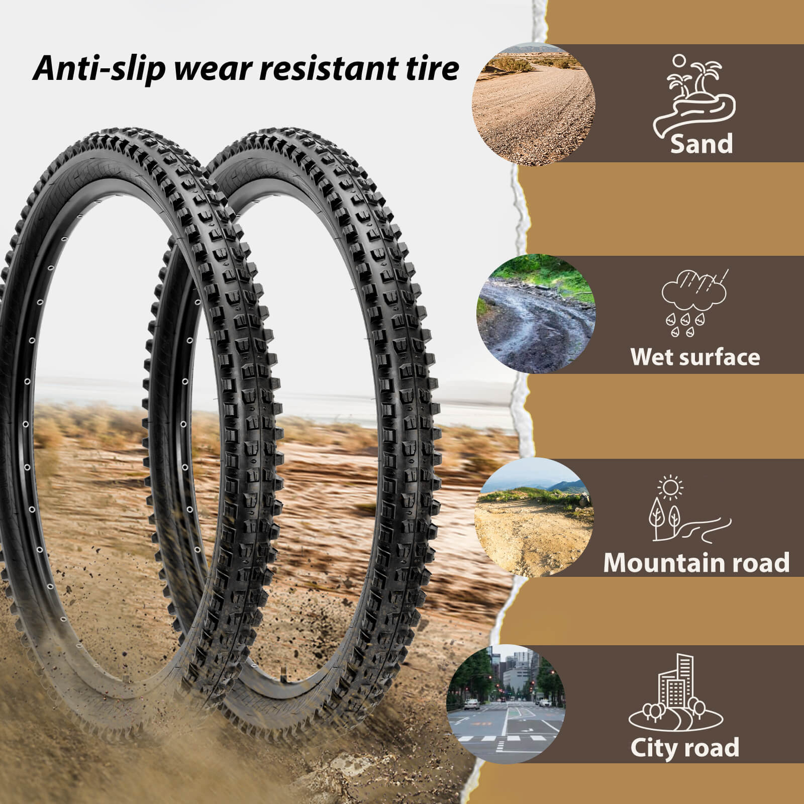 Terrains for Hycline Terrace Mountain Bike Tire 26"/27.5"/29" × 2.4" with tubes replacement kit