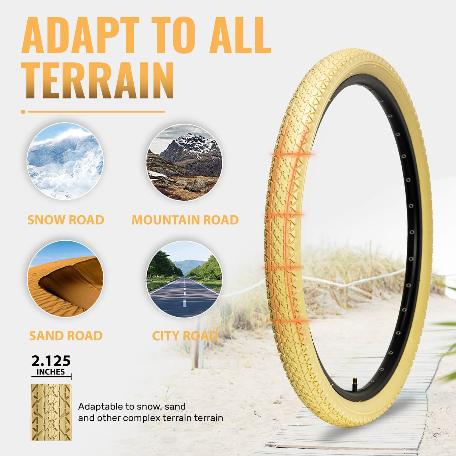 Gembridge Beige Wall Beach Crusier Tire - 26" × 2.125"