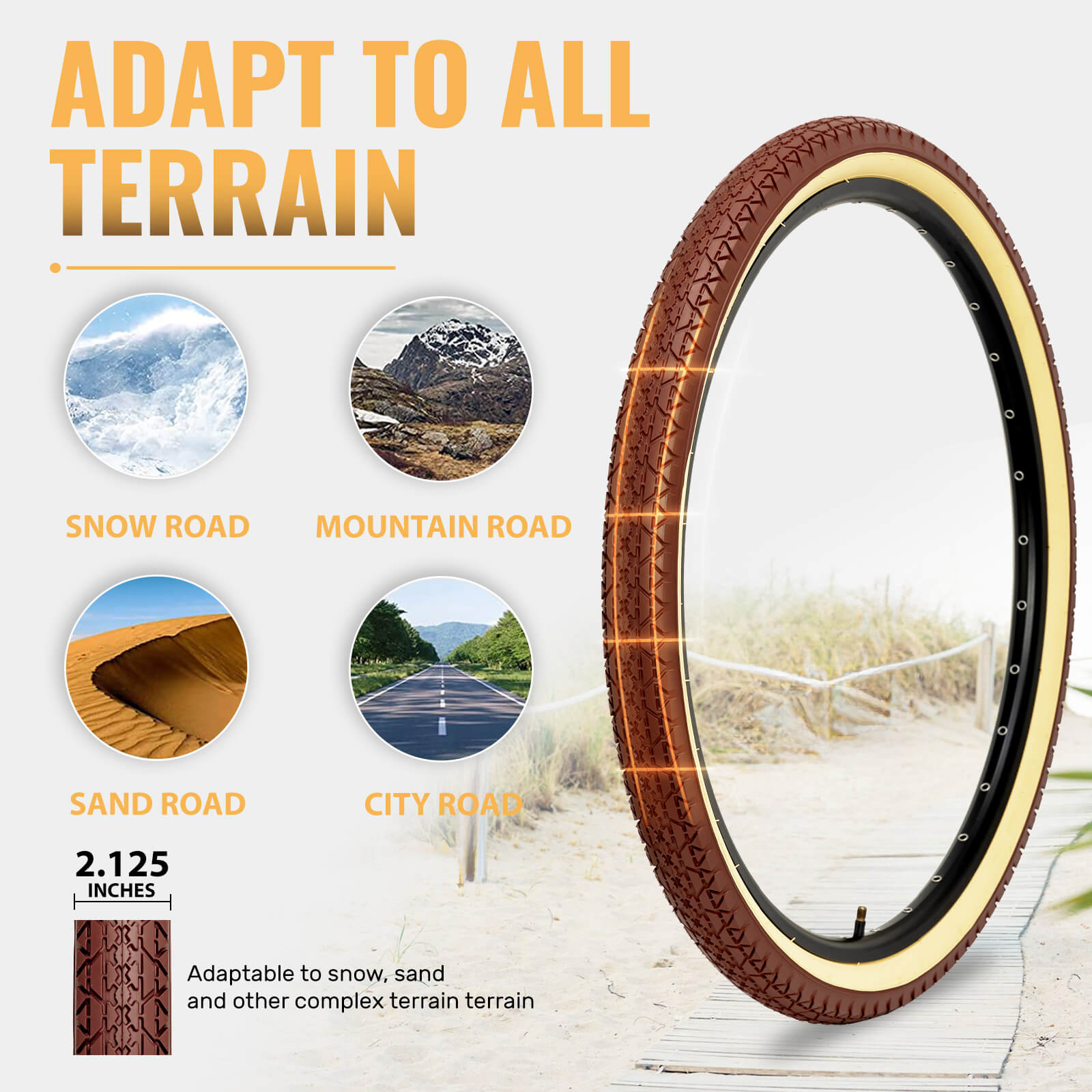 Gembridge Beige Wall Beach Crusier Tire - 26" × 2.125"