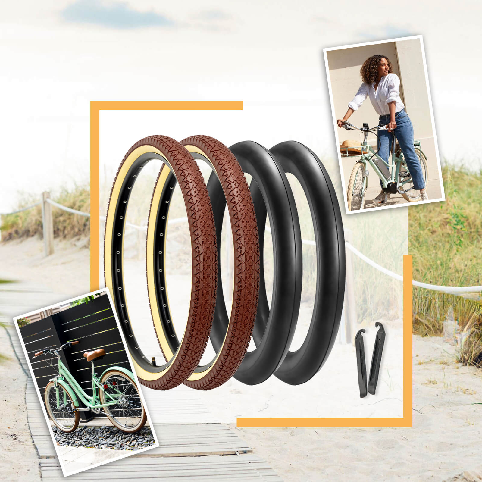 Gembridge Beige Wall Beach Crusier Tire - 26" × 2.125"