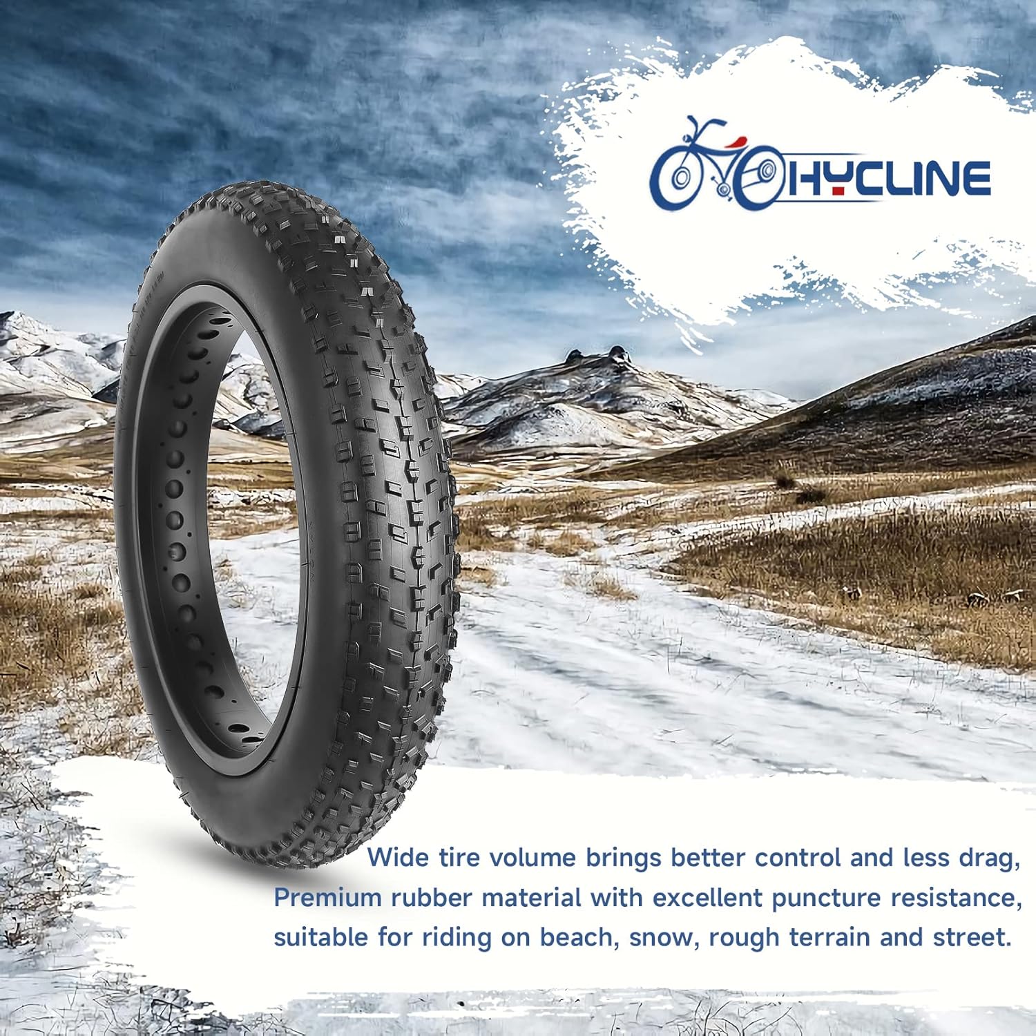 Hycline of 2-Pack Raider Studded Folding Wire Bead Fat Bike Tires 20"×4" / 26"×4"
