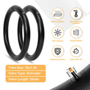 Hycline 20" × 1.95" Mountain Bike Tire Inner Tube, 20 inch bicycle inner tube, with 32mm Schrader Valve. Best bike tubes for mountain bikes