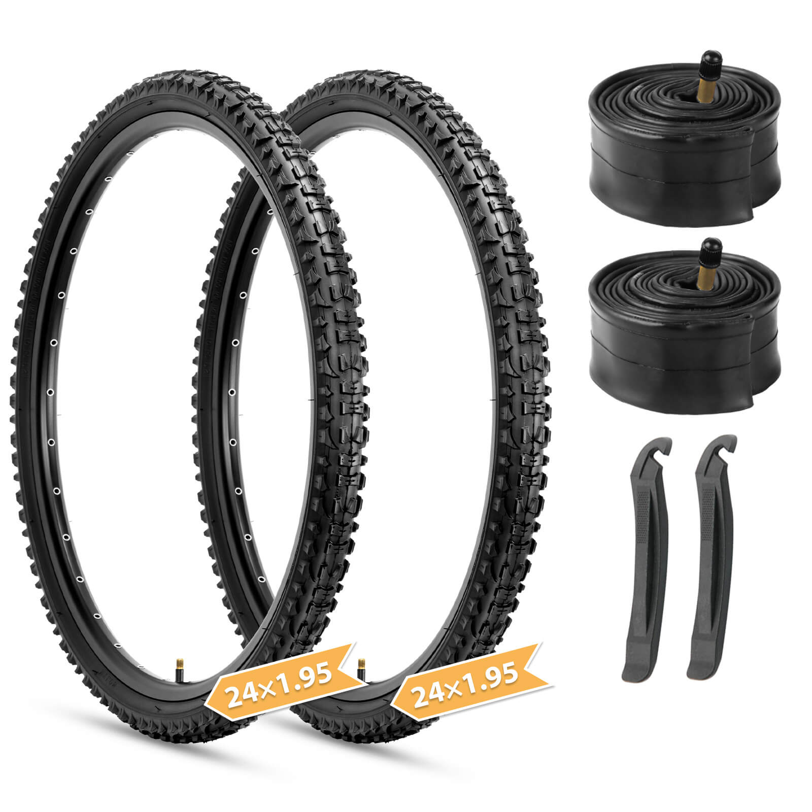 Hycline Terrclaw Mountain Bike Tire - 24" × 1.95" with a pair inner tubes and 2 tire levers, 24 inch mtb bike tire recommendation