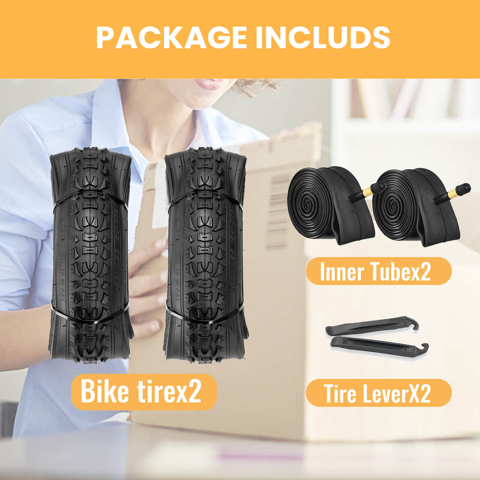 Package items Included in Hycline Terrclaw Mountain Bike Tire - 20/24/26" × 1.95" with inner tube kit