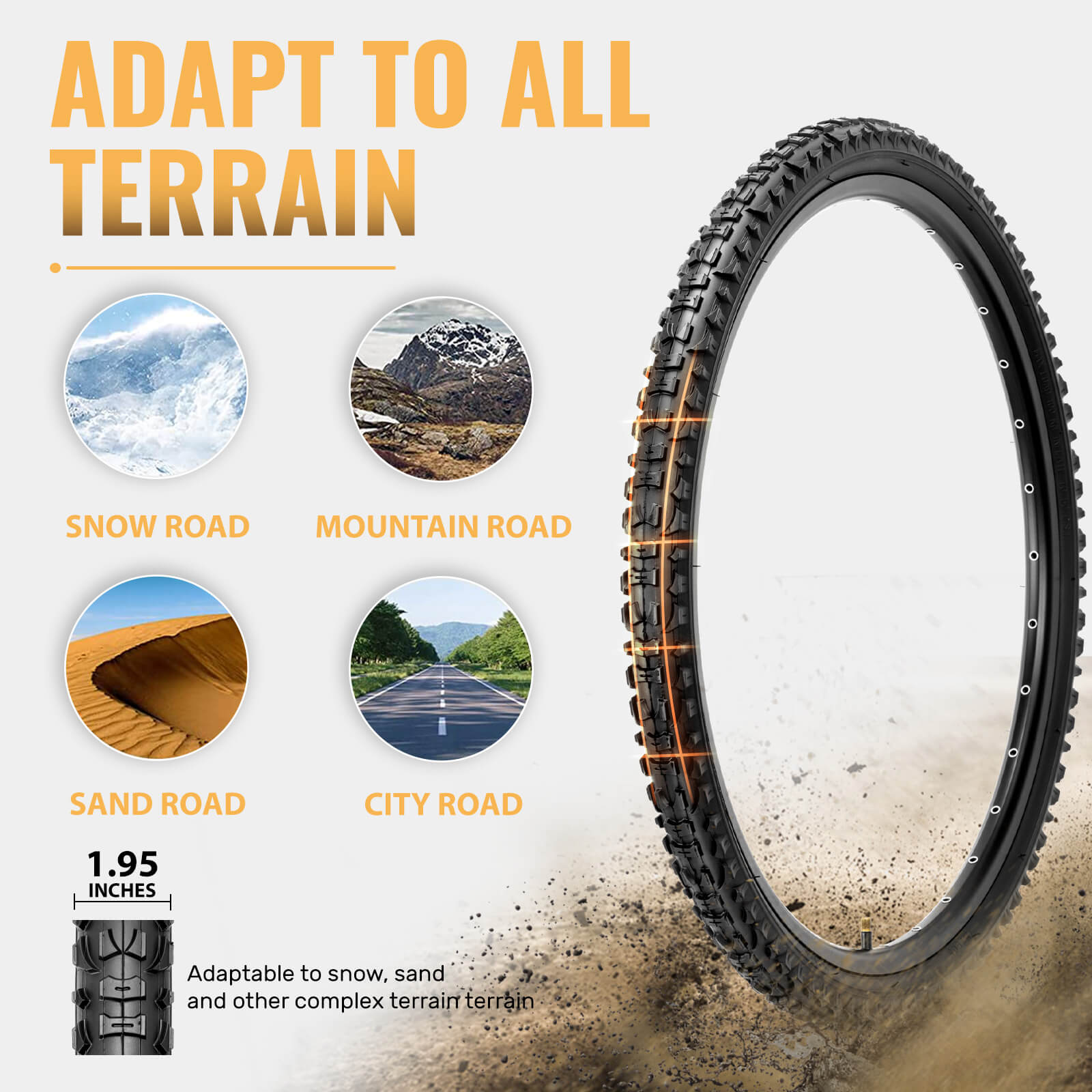 Hycline Terrclaw Mountain Bike Tire - 20/24/26" × 1.95", fits all-terrain roads riding and racing, Free shipping