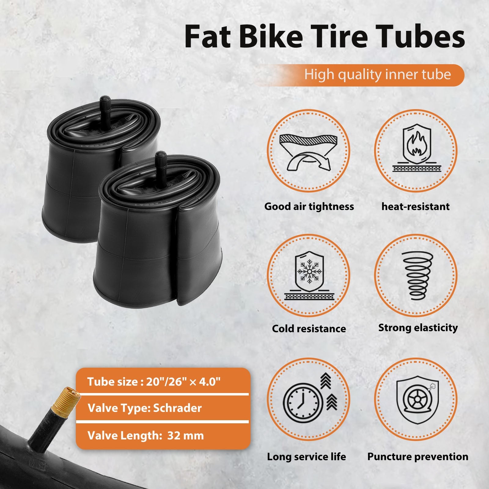 Fat bike tire tubes with features and specifications