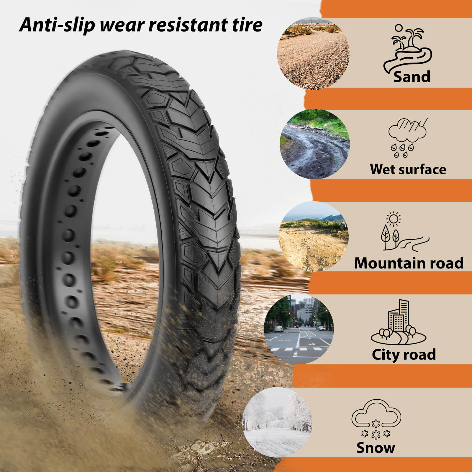 Features of Fat Tire 20/26x4.0 Inch, Folding Replacement Fat Tire for Fat Mountain Bicycle