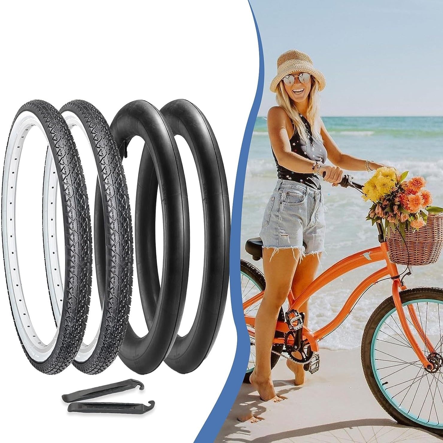 Beach Cruiser Tire Diamond Tread White Wall 26"x 2.125" package