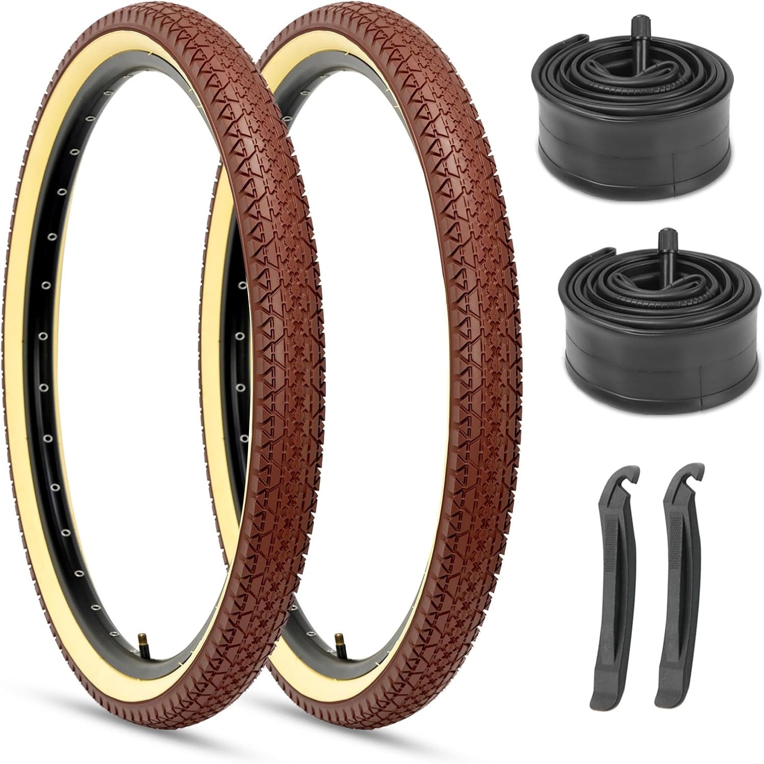 26x2.125 Beach cruiser tire with brown tread and beige sidewall