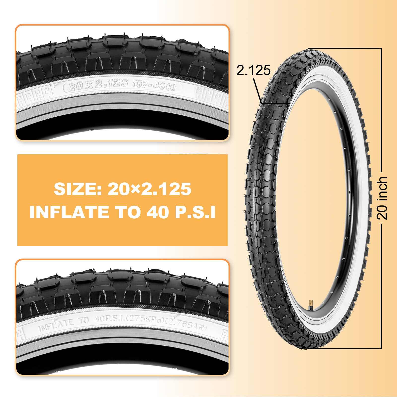 hycline dotree tire size 20x2.125 inch for rim