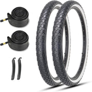 White wall 26x2.125 Inch Classic Folding Bicycle Tires,and Pair Inner Tubes with Tire Levers for Beach Cruiser City Bikes