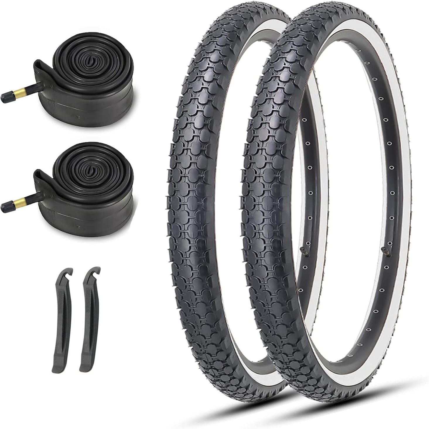 White wall 26x2.125 Inch Classic Folding Bicycle Tires,and Pair Inner Tubes with Tire Levers for Beach Cruiser City Bikes